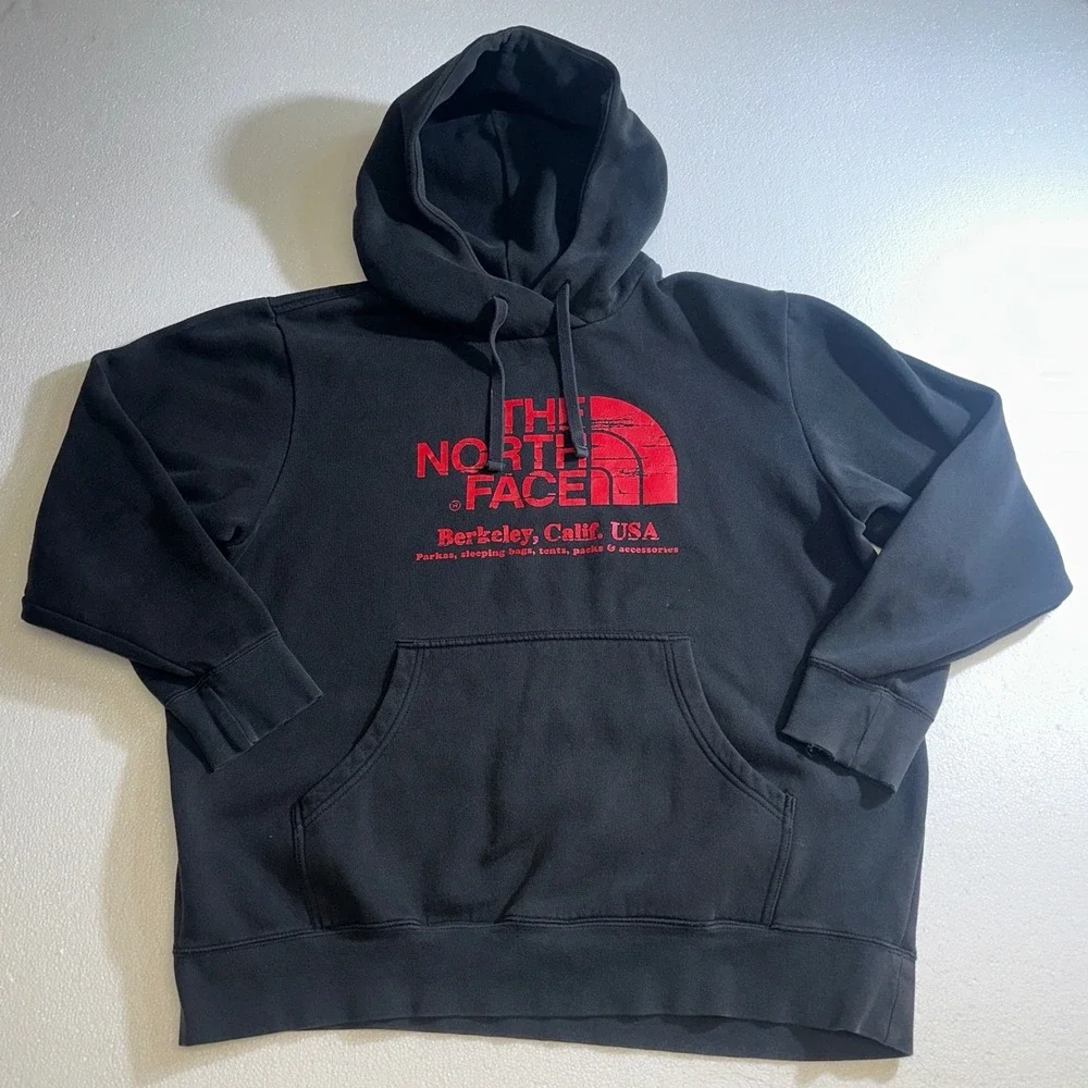 The North Face Men XL Black Berkeley California Graphic Pullover Hoodie Red Logo